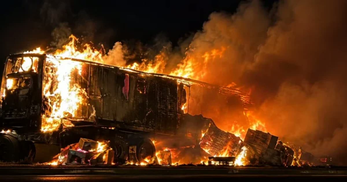 Carreta pega fogo na BR-364 em Rondonópolis, Mato Grosso