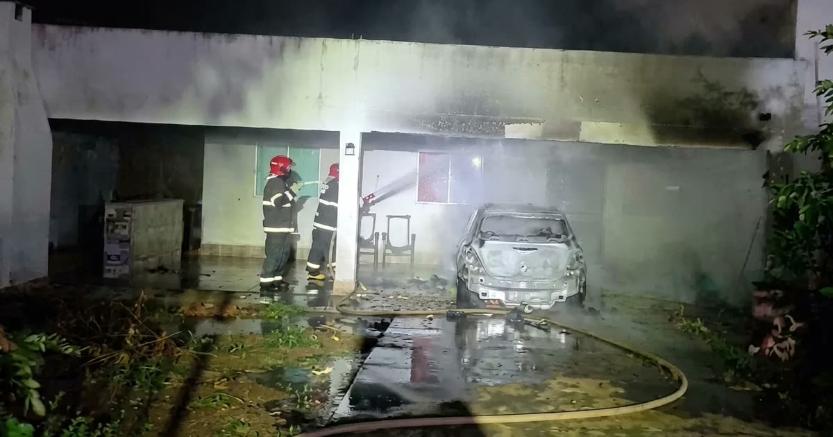 Carro pega fogo e atinge residência em Campo Verde, MT