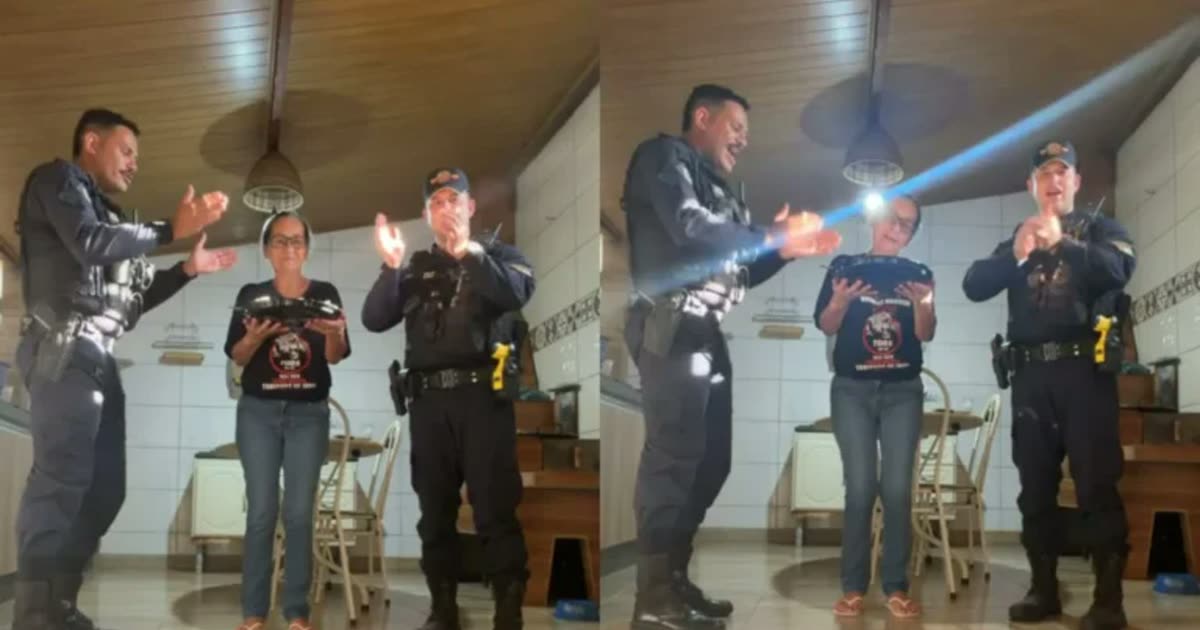 Idosa convida policiais para comemorar 65 anos em Primavera do Leste, MT